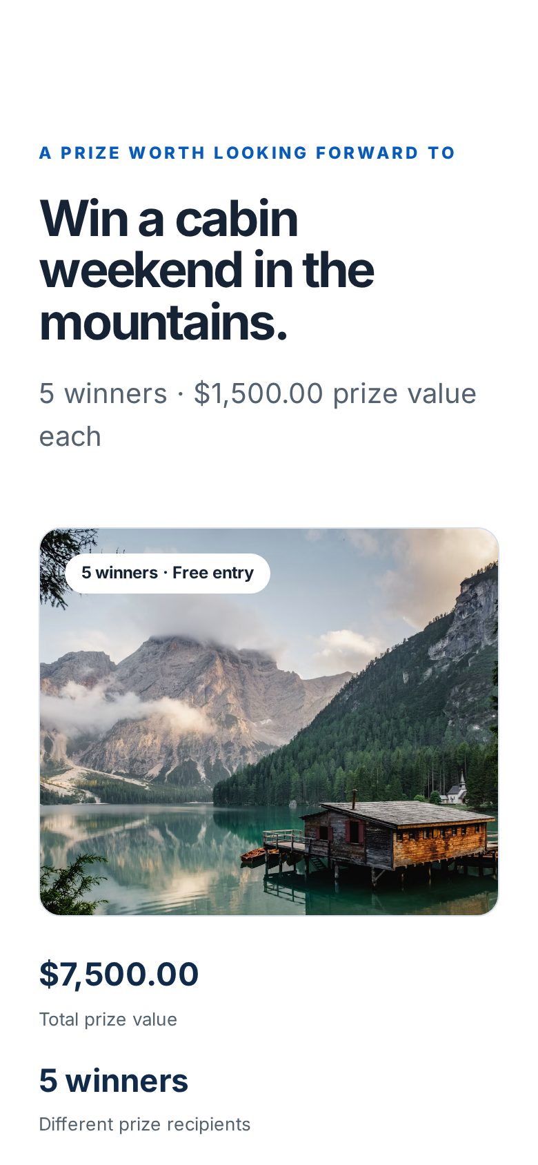 The giveaway entry page on a phone