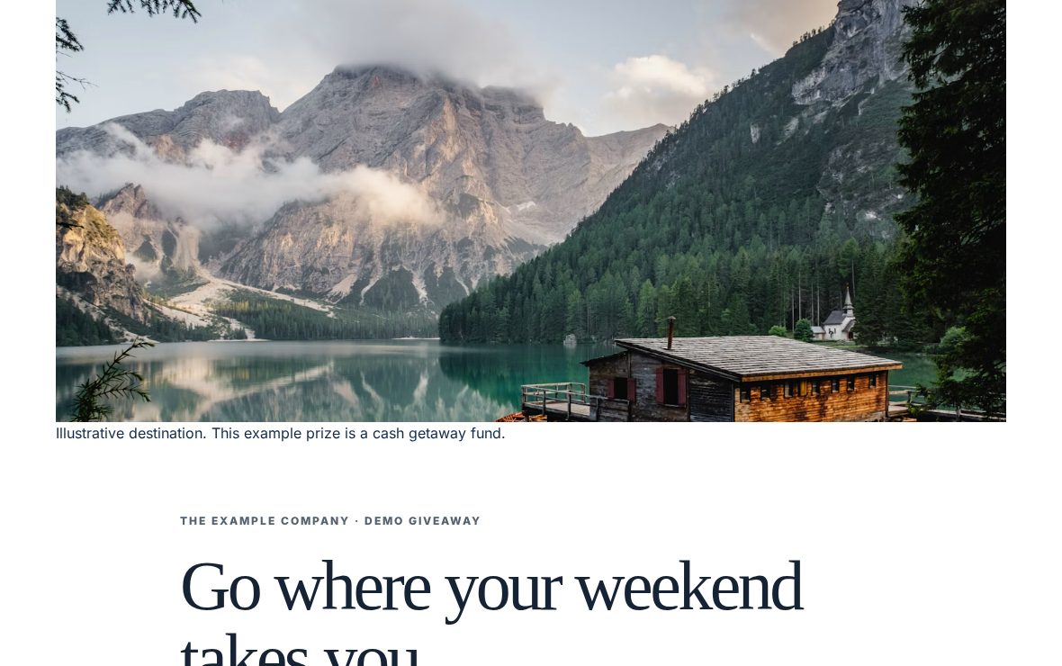 Photo-led story template with a lakeside cabin